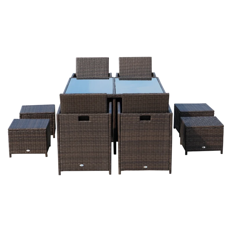 Outsunny 9pcs Rattan Dining Set Garden Wicker Sectional Sofa Set Outdoor Patio Furniuter All Weather Brown
