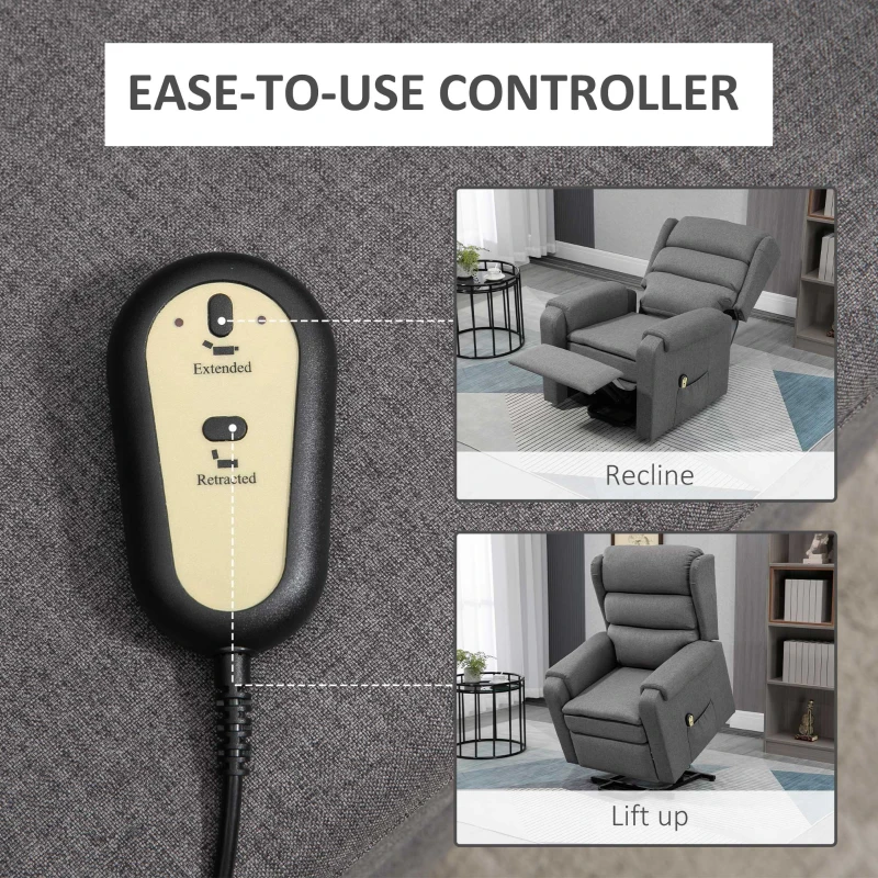 HOMCOM Lift Chair for Elderly, Power Chair Recliner with Footrest, Remote Control, Side Pockets for Living Room, Grey