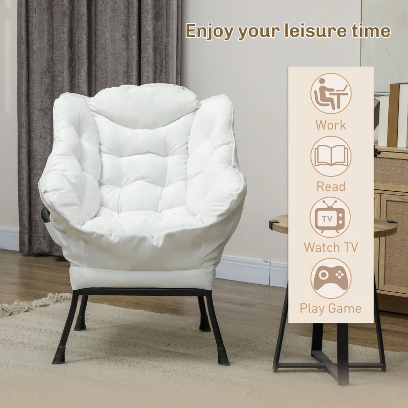 HOMCOM Modern Accent Chair, Armchair with Side Pockets and Solid Steel Legs, Comfy Reading Chair for Living Room, Cream White