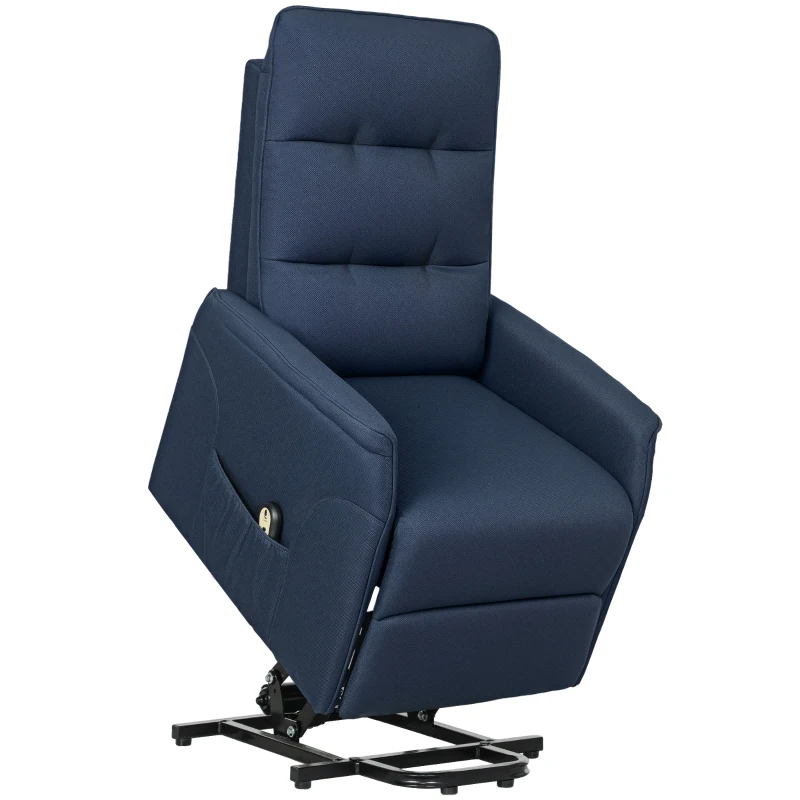 HOMCOM Power Lift Chair for Elderly, Fabric Recliner Sofa with Remote Control, Side Pockets, Quick Assembly, Deep Blue