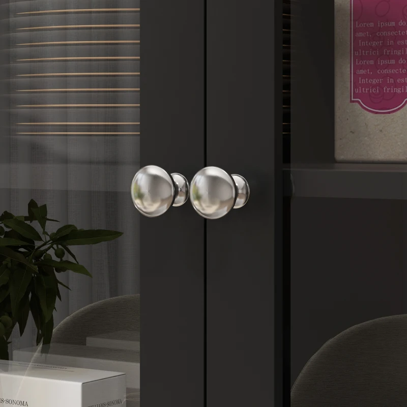 HOMCOM 61" Kitchen Pantry Cabinet, Freestanding Farmhouse Buffet Storage Cabinet with Soft Close Glass Doors and Adjustable Shelves, Black