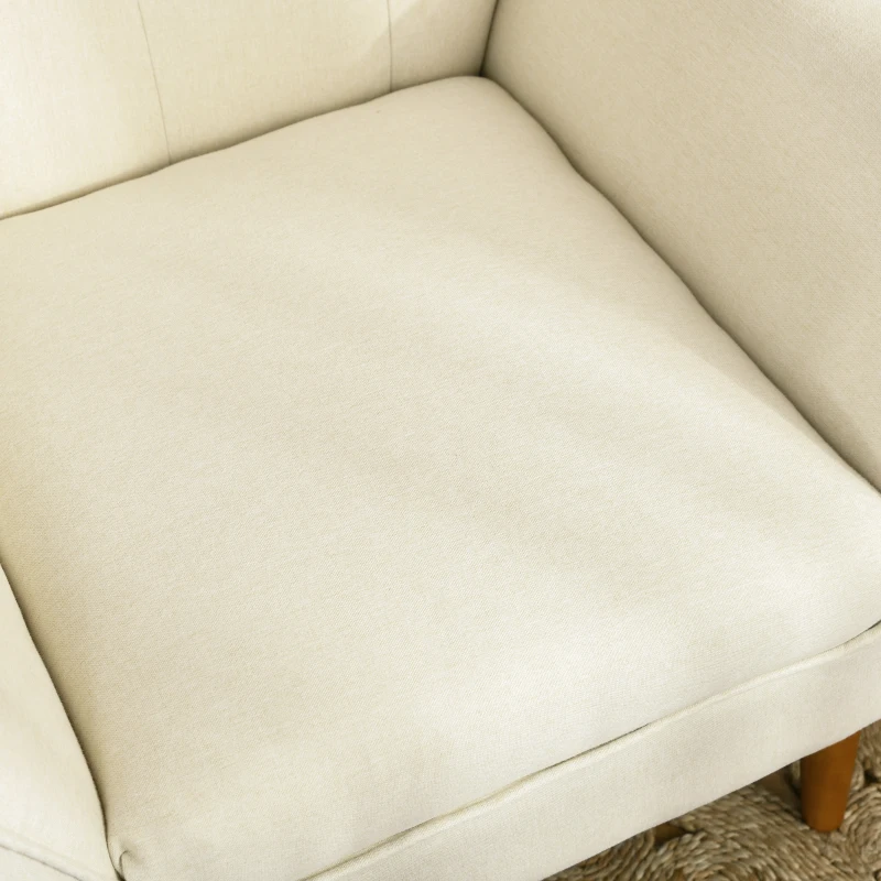 HOMCOM Traditional Accent Chair, Button Tufted Armchair with Wood Legs for Living Room, Bedroom, Beige