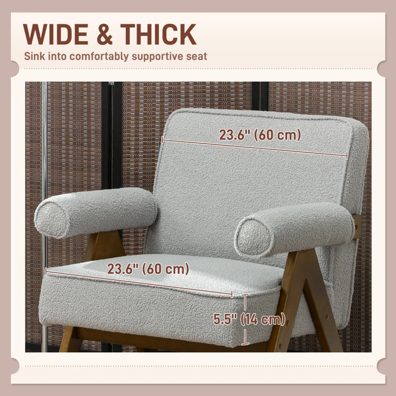 HOMCOM Cashmere Accent Chair Armchair with Wide Seat and Soft Padded Armrests for Reading, Bedroom, Light Grey