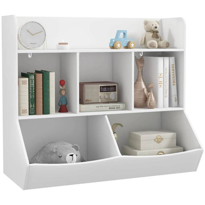 Qaba 3 Tier Kids Toy Storage with 5 Compartment, Anti-Tip Device for Nursery, Living Room, Playroom, Classroom, White