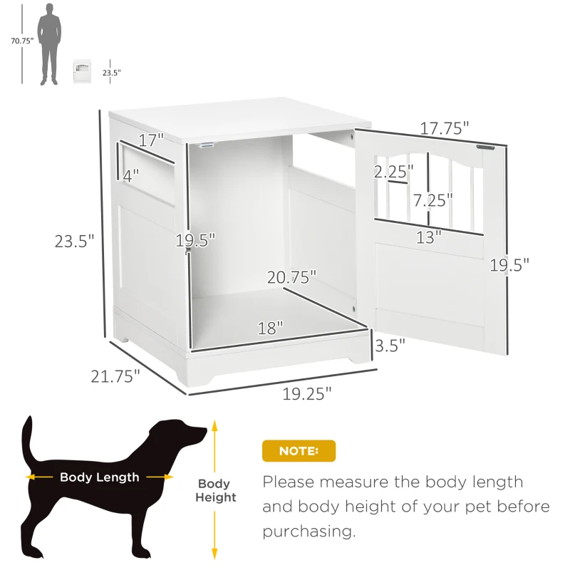 PawHut Furniture Style Dog Crate, Wooden End Table Pet Kennel with Lockable Door for Small Medium Dog Indoor Puppy Cage, White