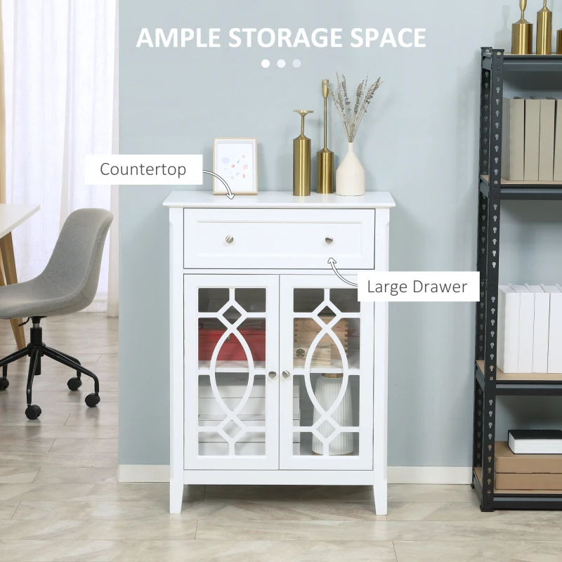 HOMCOM Sideboard Buffet Cabinet, Kitchen Storage Cabinet, Accent Cabinet with Drawer, Double Glass Doors and Adjustable Shelves for Living Room, Entryway, White