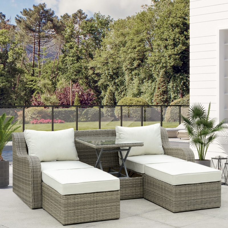 Outsunny 3 Pieces Outdoor PE Rattan Sofa Set, Multi-function