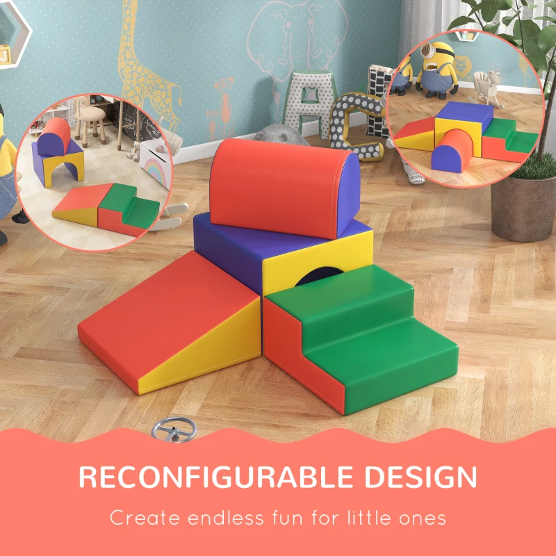 Qaba 4 Piece Foam Play Set, Soft & Safe Kids Toddlers Children Climbing Set for Crawling or Sliding, Assorted
