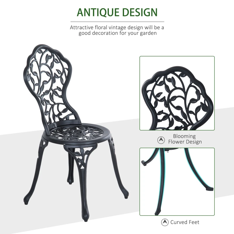 Outsunny 3 Pieces Bistro Set, Patio Table and Chairs with Cast Aluminum Frame for Garden, Balcony, Porch, Black