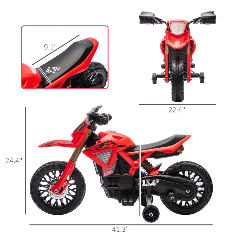 Qaba 6V Kids Motorcycle with Training Wheels, Horn & Start Sound, for 3-8 Years, Red
