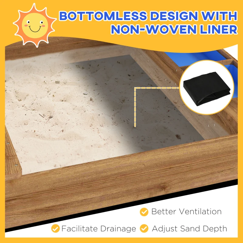 Outsunny Wooden Sandbox with Canopy, House Design for 3-7 Years Old, Brown