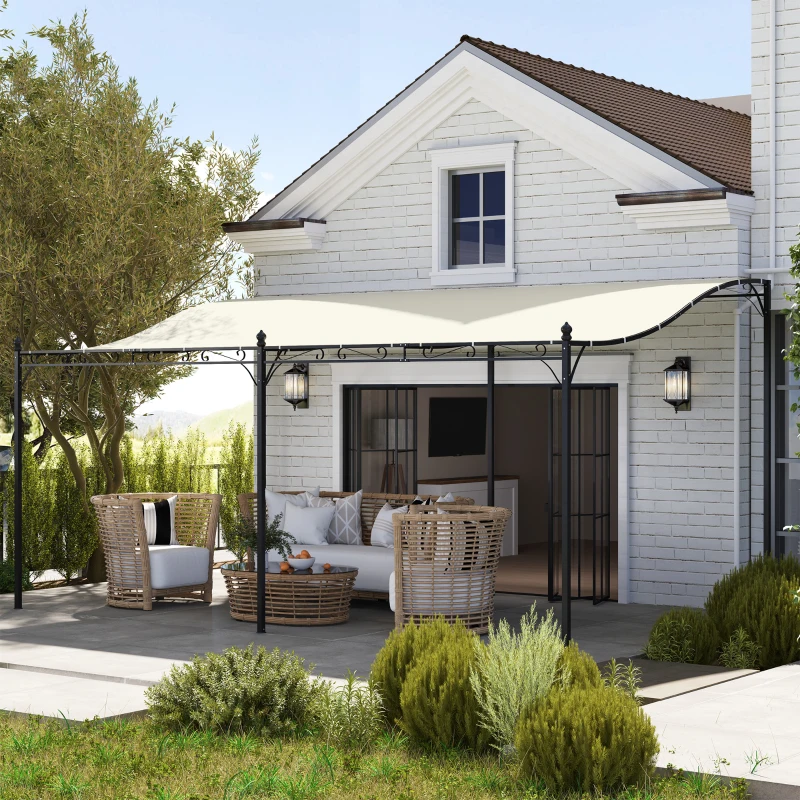 Outsunny 10' x 16' Wall-Mounted Outdoor Pergola Canopy, Metal Patio Canopy with Drainage Holes for Backyard Garden, Cream White