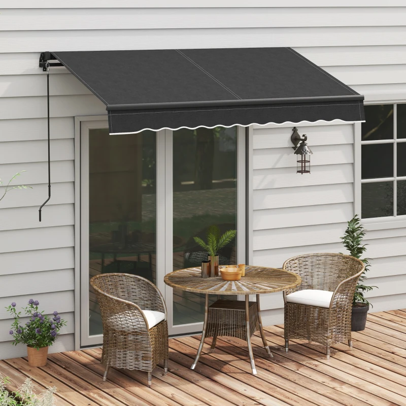 Outsunny 8' x 6.5' Retractable Awning, 280gsm UV Resistant Sunshade Shelter for Deck, Balcony, Yard, Dark Gray