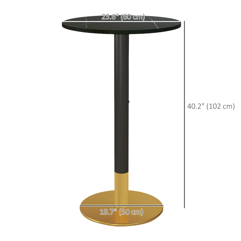 HOMCOM High Top Bar Table, Modern Round Dining Table with Faux-marbled Top and Gold Base, Bistro Table for 2 People, Black