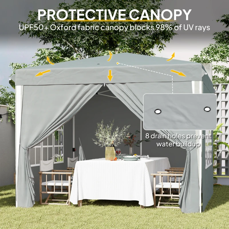 Outsunny 10' x 10' Pop-Up Canopy Tent with Sidewalls, Height-Adjustable, Carry Bag Included, for Outdoor, Garden, Patio, Light Grey