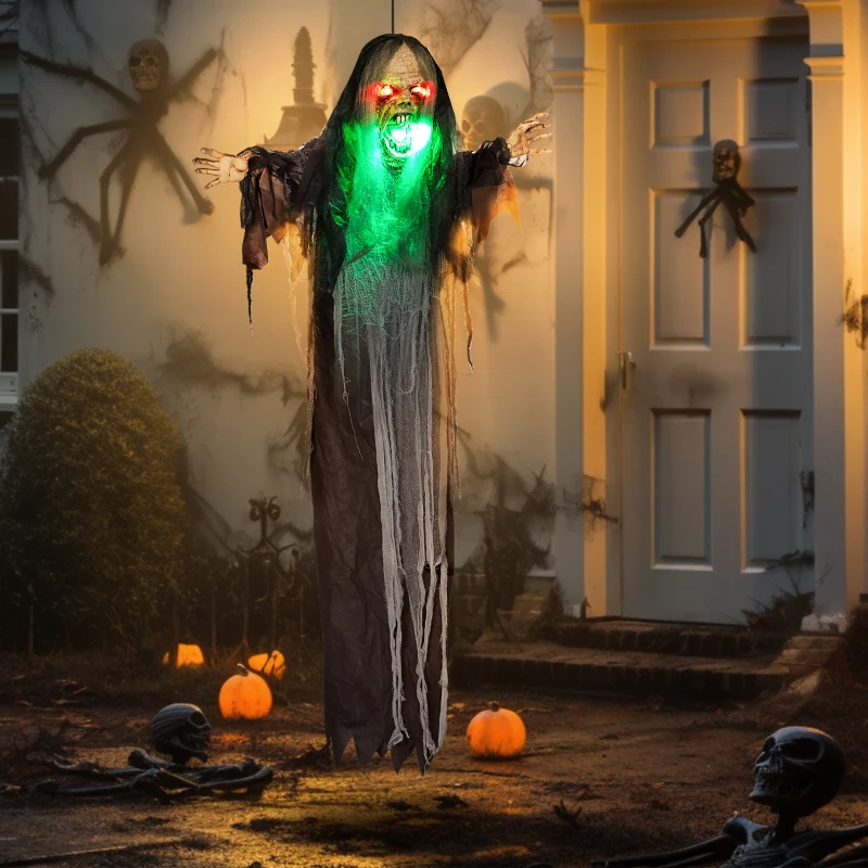 HOMCOM 6' Life Size Decoration Animatronic Green Big-mouth Monster Outdoor Halloween, Sound and Motion Activated