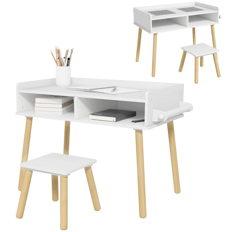 Qaba 3 in 1 Kids Table and Chair Set for Playing, Drawing, Reading, Art, Craft, for Nursery, Playroom, Grey