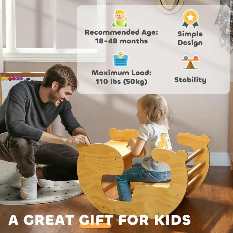 Qaba 2 in 1 Wooden Toddler Climbing Toy Indoor, Kids Table and Chair Set