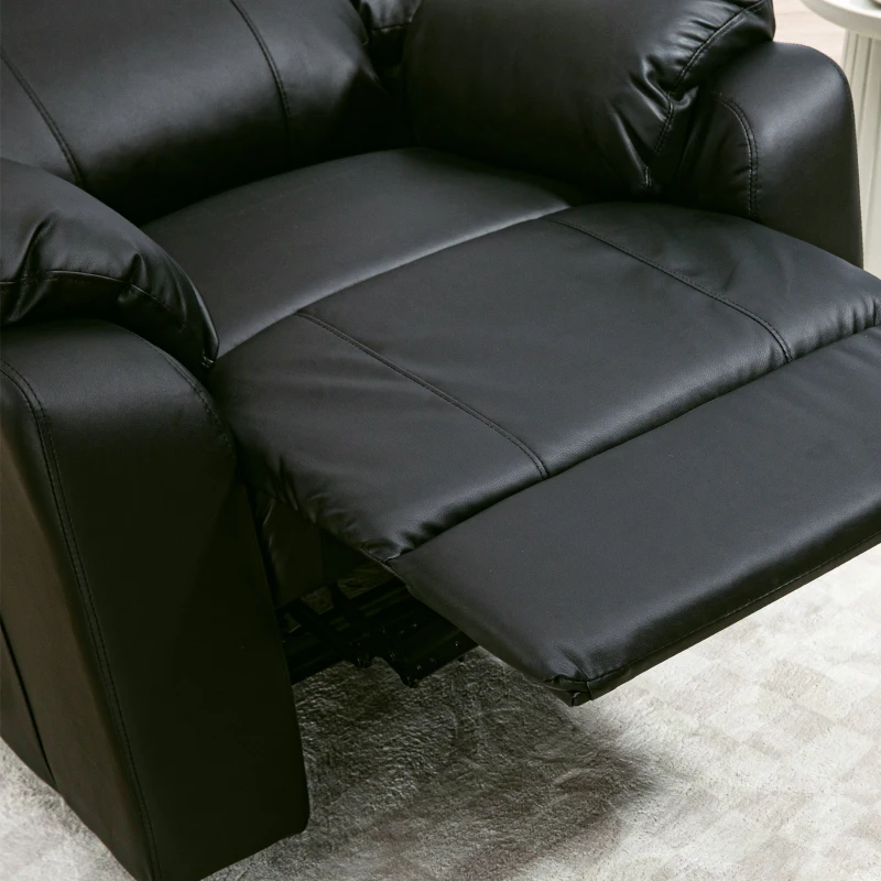 HOMCOM PU Leather Reclining Chair, Recliner Chair for Living Room with Footrest and 2 Side Pockets, Black
