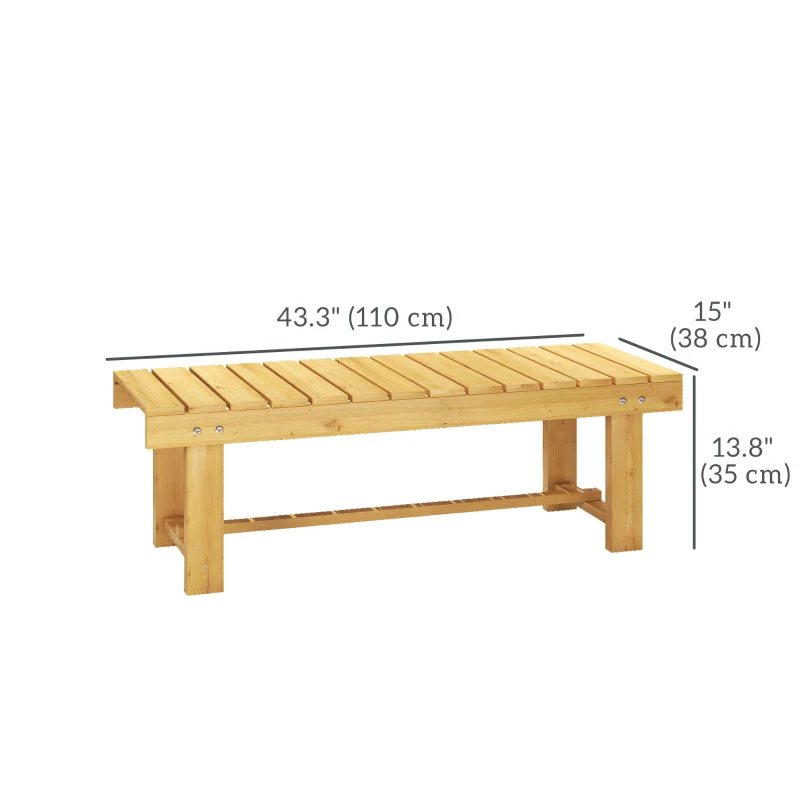 Outsunny 43" Wood Outdoor Bench, 2 Person Patio Bench, Backless Outdoor Patio Loveseat with Slatted Seat for Park, Backyard, Lawn, Natural Wood