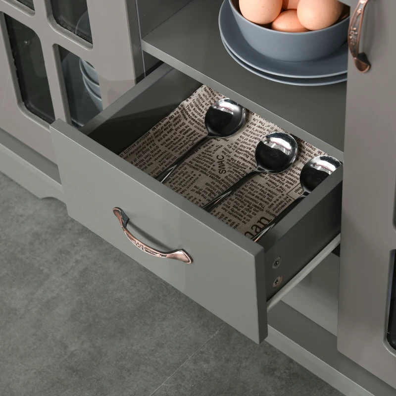HOMCOM Sideboard Buffet Cabinet, Kitchen Cabinet, Coffee Bar Cabinet with 2 Framed Glass Doors, 2 Drawers and 2 Open Shelves for Living Room, Gray