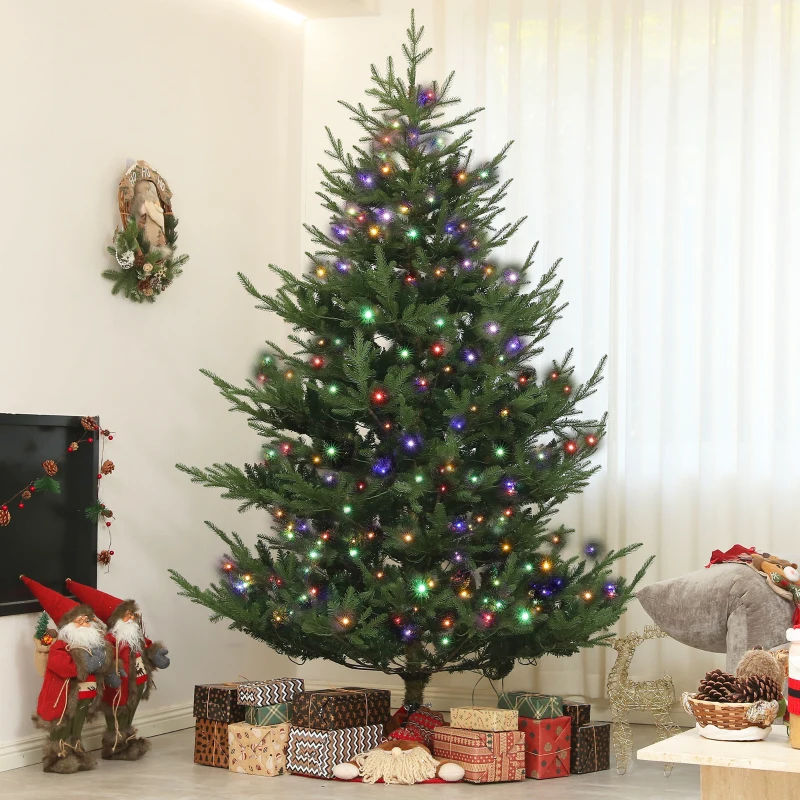 HOMCOM 7.5 ft Artificial Christmas Tree, Prelit Christmas Tree with 300 LED Lights, 1218 Branch Tips and Wide Metal Base, Green