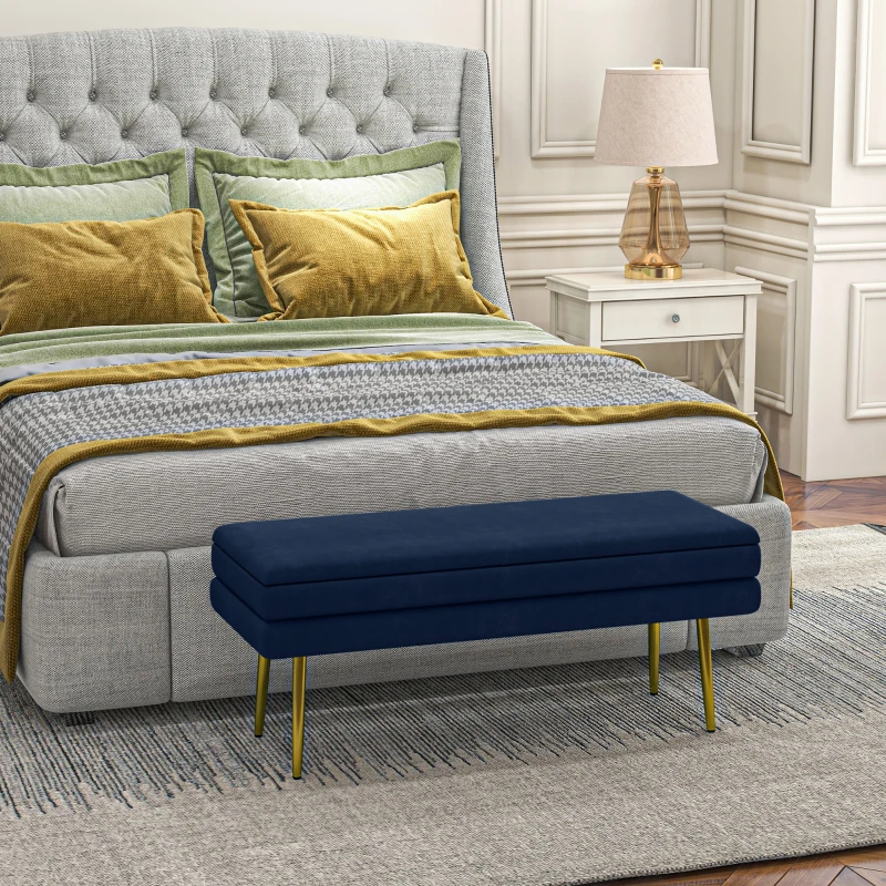 HOMCOM 39" Storage Ottoman, Velvet End of Bed Bench with Steel Legs, Foot Stool with Storage for Bedroom, Living Room