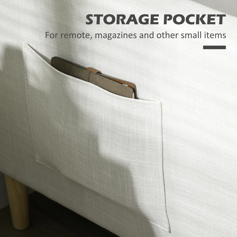 HOMCOM 56" 2 Seat Sofa, Modern Love Seats Furniture, Upholstered 2 Seater Couch with Side Pockets, Solid Steel Frame, White