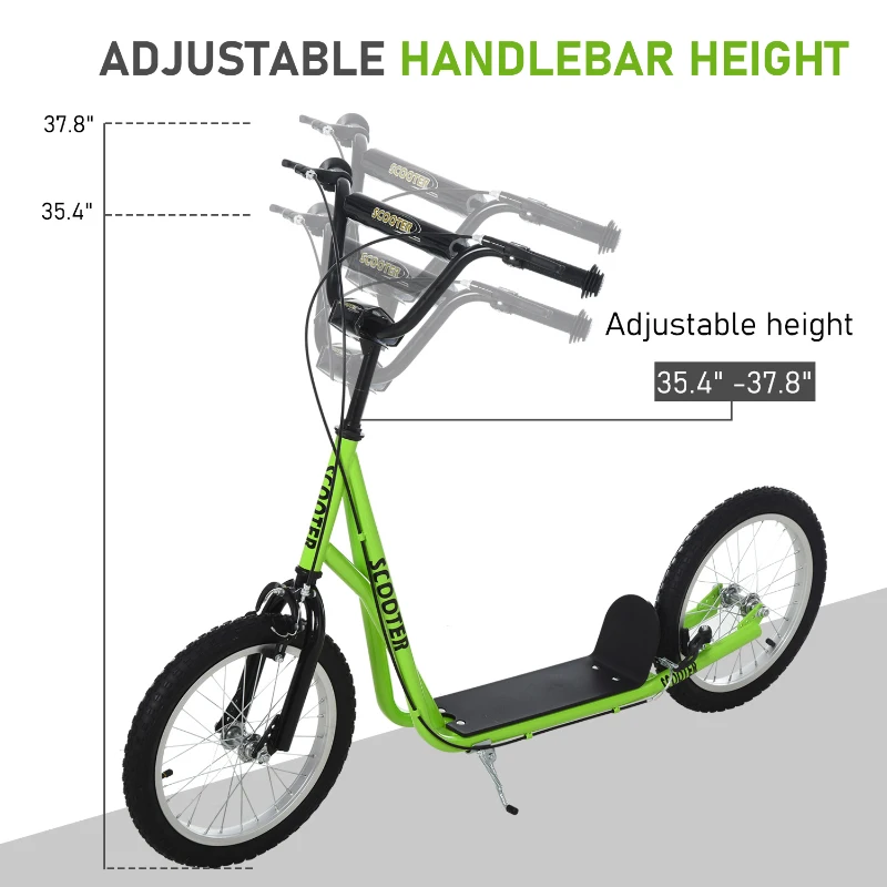 Aosom Youth Scooter Kick Scooter for Kids 5+ with Adjustable Handlebar Front and Rear Dual Brakes, Light Green