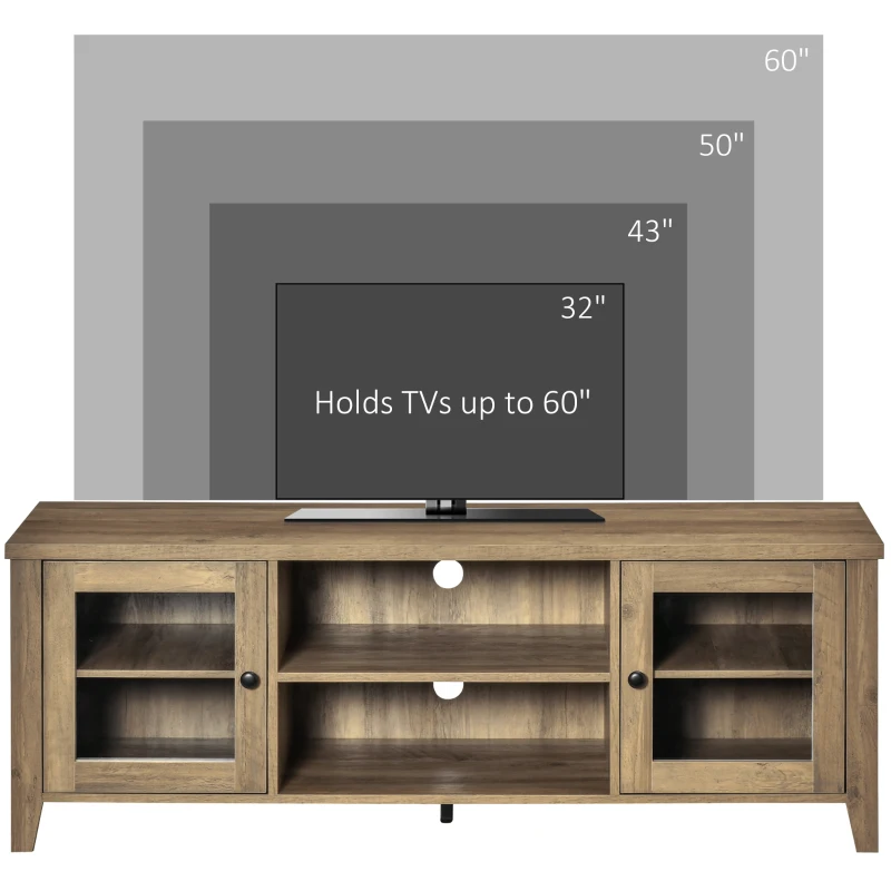 HOMCOM Modern TV Stand, Entertainment Center with Shelves and Cabinets for Flatscreen TVs up to 60" for Bedroom, Living Room, Brown Wood Grain
