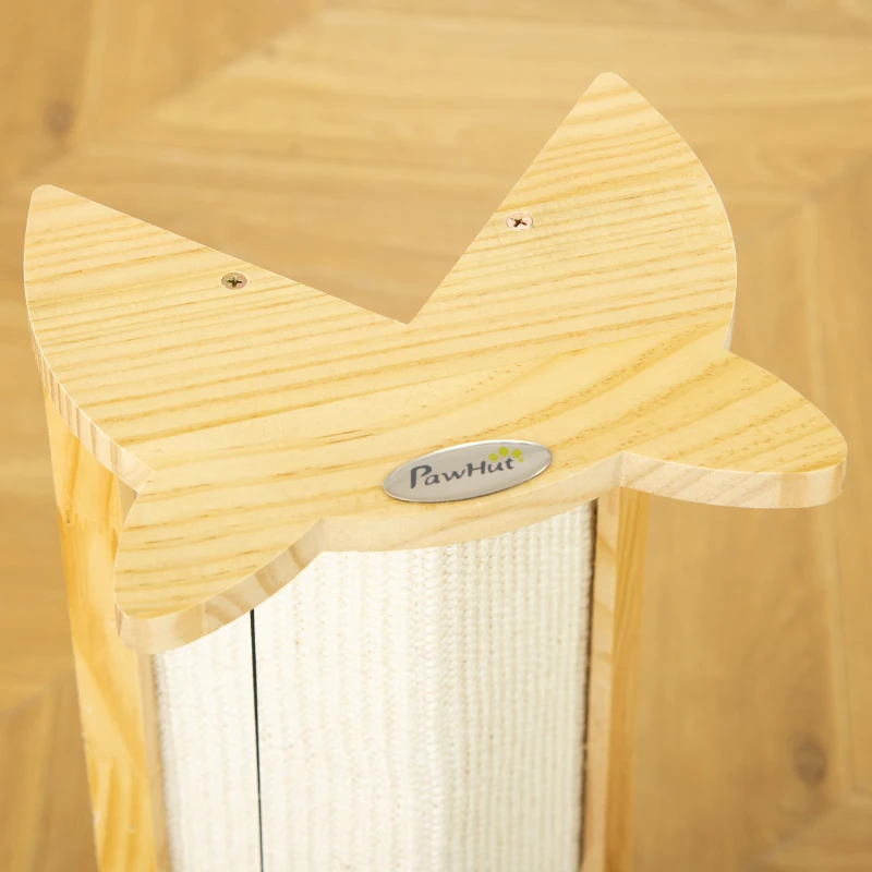 PawHut Sisal Cat Scratching Post, Cute Cat Scratcher with Hanging Funny Toy, 90° Angle for Wall Table Corners, Natural
