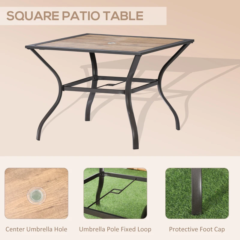 Outsunny 5 Piece Garden Patio Dining Furniture, Outdoor Conversation Set, 37" Dinner Table with Umbrella Hole, 4 Rocking Swivel Chairs for Garden, Lawn, Backyard, Coffee Bean Brown
