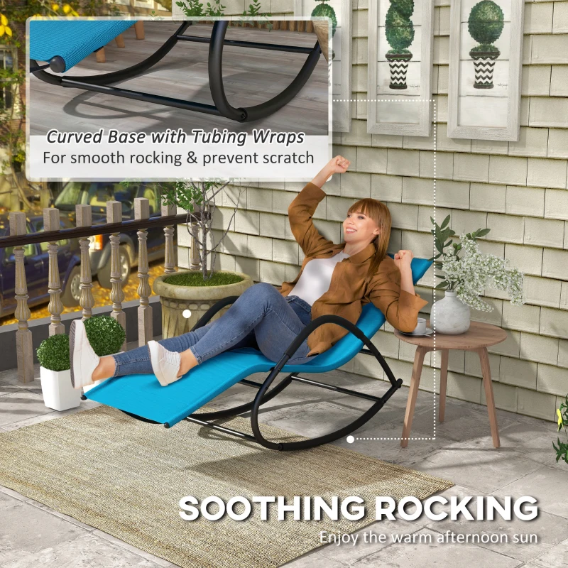 Outsunny UV Water Resistant Rocking Chair for Sunbathing, Lawn, Garden or Pool, Light Blue