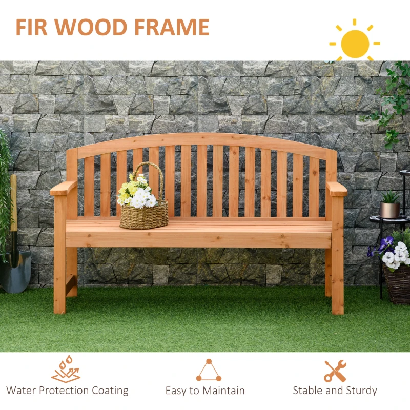 Outsunny 55" Wooden Garden Bench, 2 Seater Outdoor Patio Seat with Slatted Design for Deck, Porch or Garden, Natural