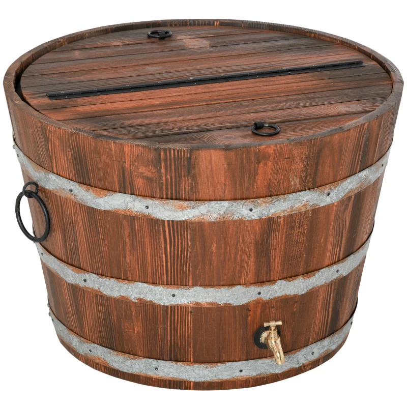 Outsunny 13 Gallons Retro Style Wooden Cooler Ice Bucket with Support Frame, Foldable Flip Cover, and Drain Faucet