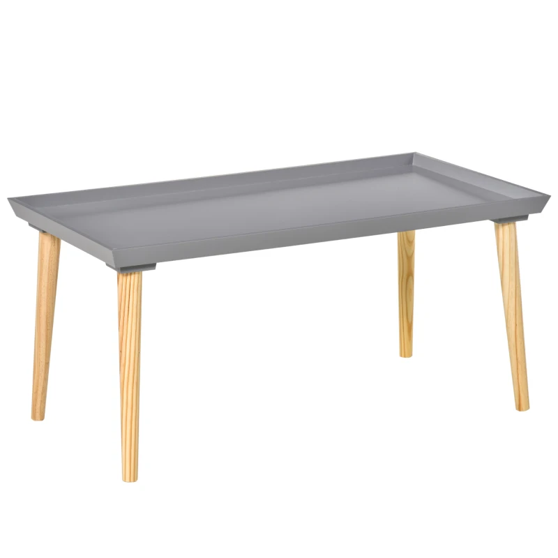 HOMCOM Coffee Table with Tray Top, Nordic Center Table with Pine Wood Legs, Rectangle Coffee Tables for Living Room, Gray