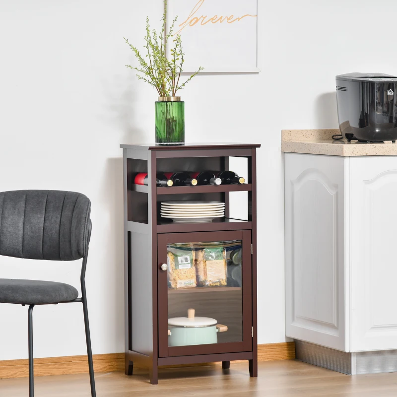 HOMCOM Wine Cabinet with 4 Bottle Wine Rack, Open Shelf, Acrylic Door Cabinet with Adjustable Shelf, Espresso