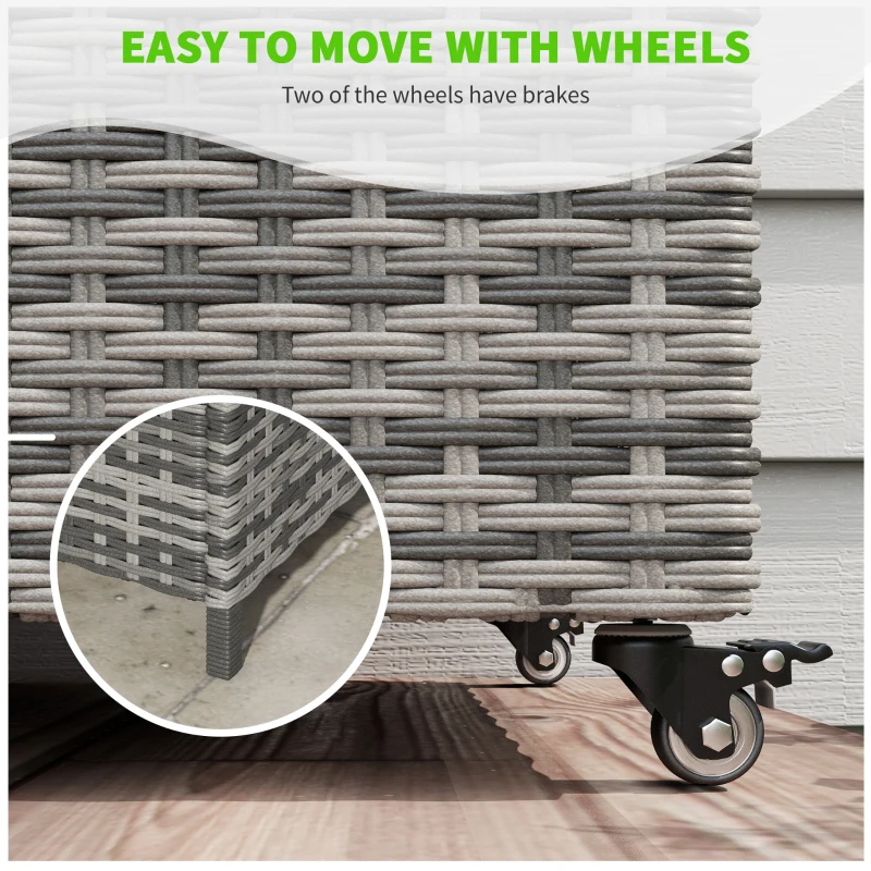 Outsunny 83 Gallon Deck Box, Large Outdoor Storage Chest, PE Wicker Trunk for Outside on Wheels for Garden Tools, Pool Supplies & Patio Furniture Cushions, Gray