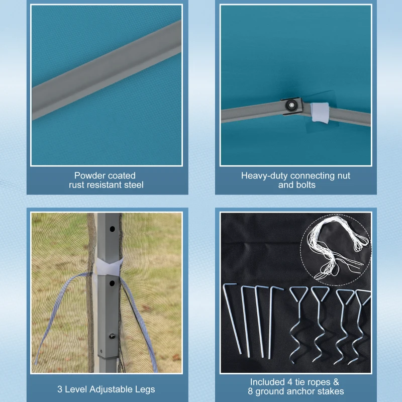 Outsunny 10' x 10' Pop Up Canopy Tent Gazebo with Removable Mesh Sidewall Netting, Carry Bag for Backyard Patio Outdoor, Light Blue