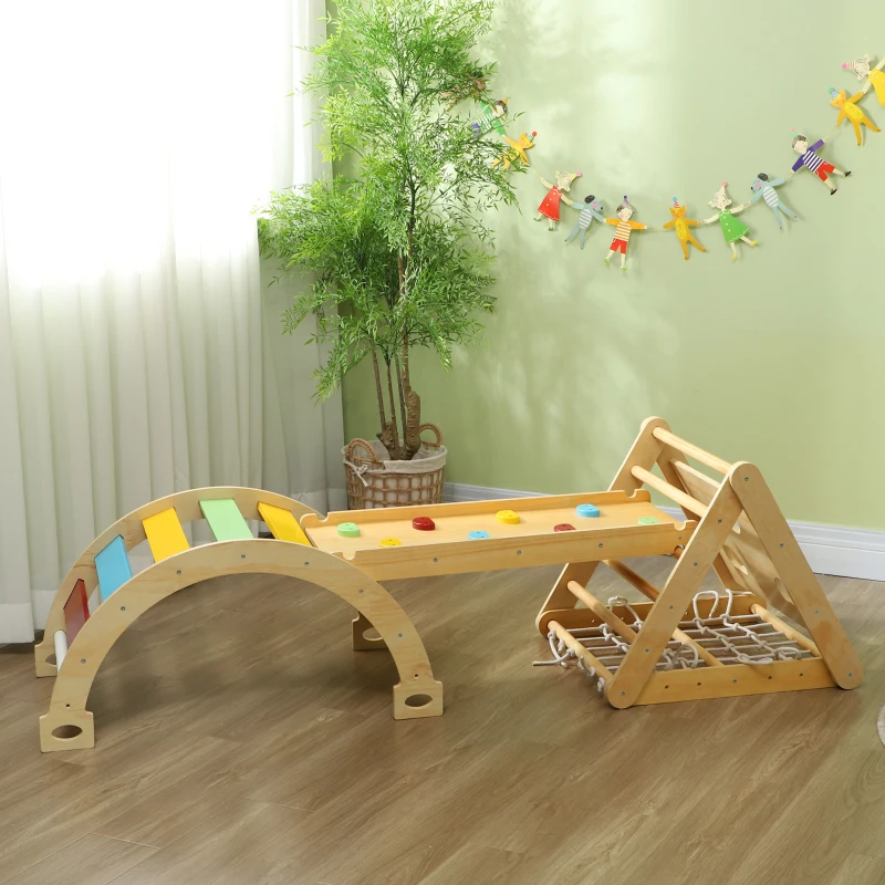 Qaba 7 in 1 Pikler Triangle Set with Ramp & Arch Ladder for 18-48 Months, Multicolored