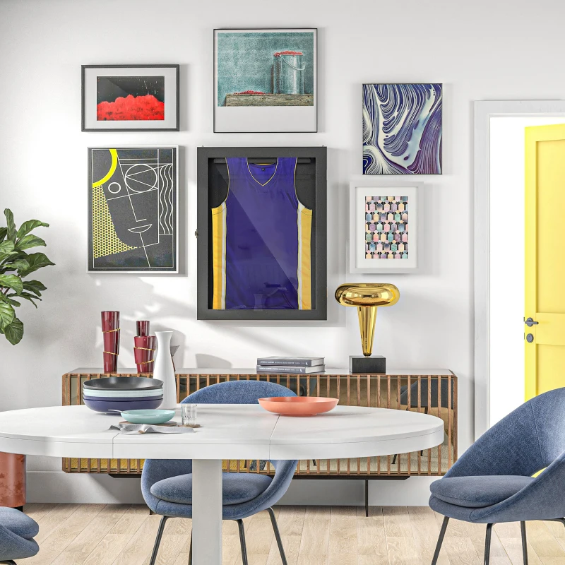 HOMCOM 28" x 35" UV-Resistant Sports Jersey Frame Display Case, Black