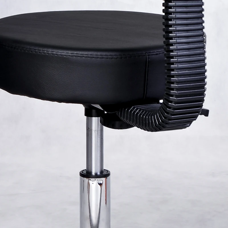 HOMCOM PU Leather Adjustable Rolling Stool, Round Swivel Drafting Stool with Back, Wheels, Black