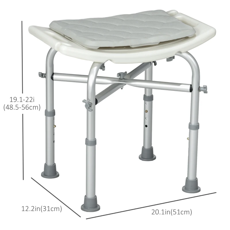 HOMCOM Shower Chair for Inside Shower, Shower Stool with Removable Padded Cushion, Suction Cup Feet for Tub and Bathroom, Bath Chair for Elderly, Tool-Free Assembly, 330lbs