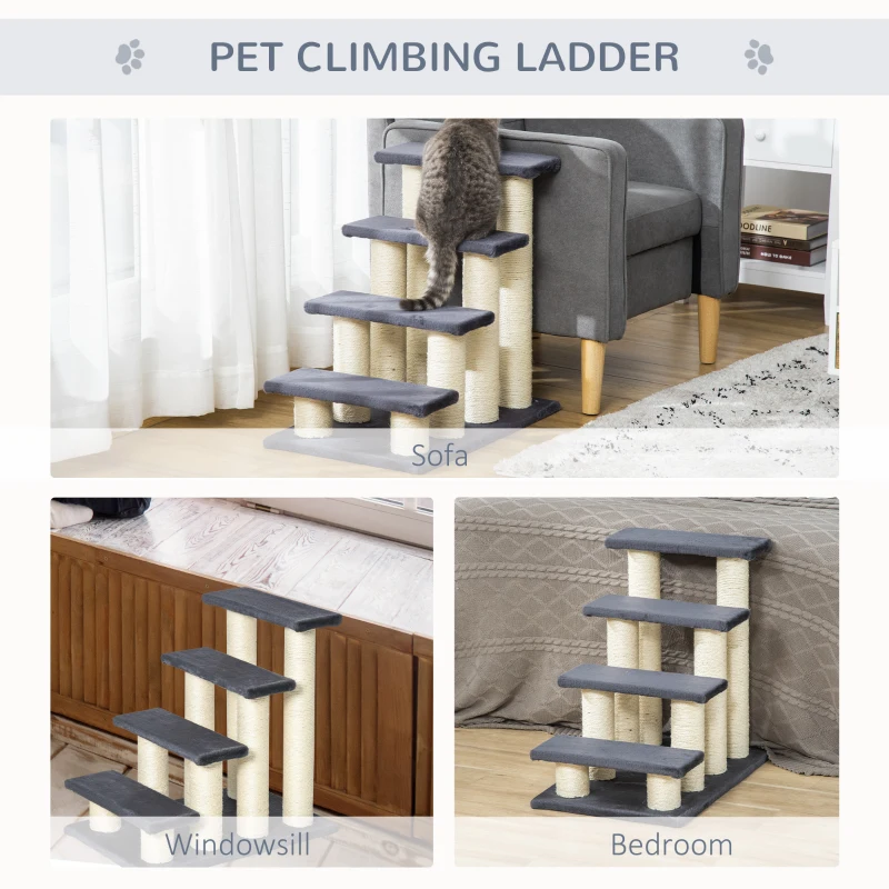 PawHut Cat Tree with 4 Steps for High Beds w/ Sisal Scratching Post