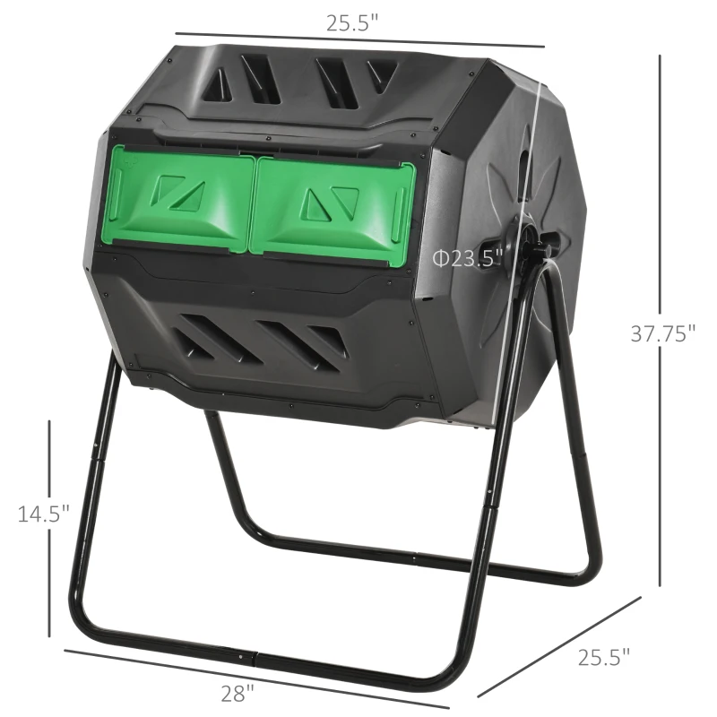 Outsunny Tumbling Compost Bin Outdoor 360° Dual Chamber Rotating Composter 43 Gallon, Green(m-3)