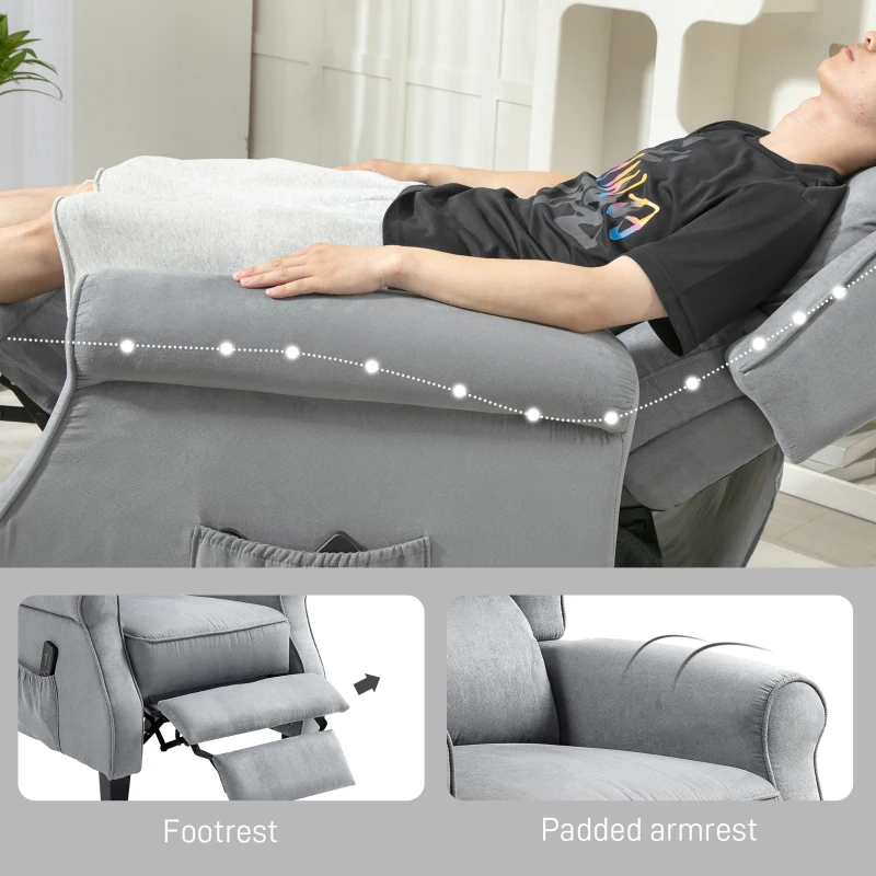 HOMCOM Push Back Recliner Chair, Vibration Massage Recliner for Living Room with Extendable Footrest, Remote, Pocket, Grey