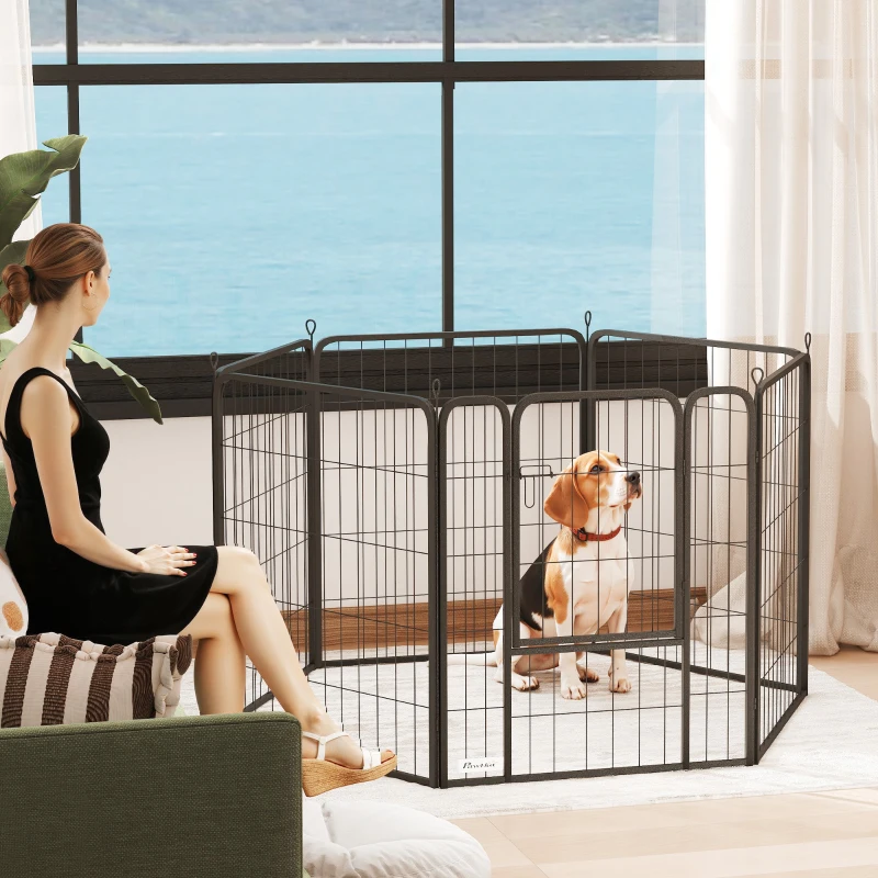 PawHut 6 Panels Heavy Duty Dog Playpen Outdoor Indoor with Door & Strap, 31.5" Height Portable & Foldable Pet Playpen