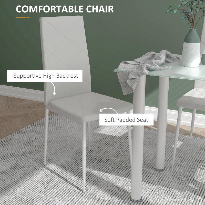 HOMCOM Modern Dining Table Set for 4, Space-Saving 5 Pieces Kitchen Table Set with Rectangle Table and Steel Frame, White