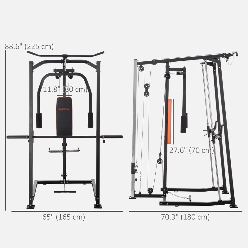 Soozier 3 In 1 Smith Machine with Dual Cable Pulley System, Chest Press Station, 17-Level Squat Rack and Barbell Bar