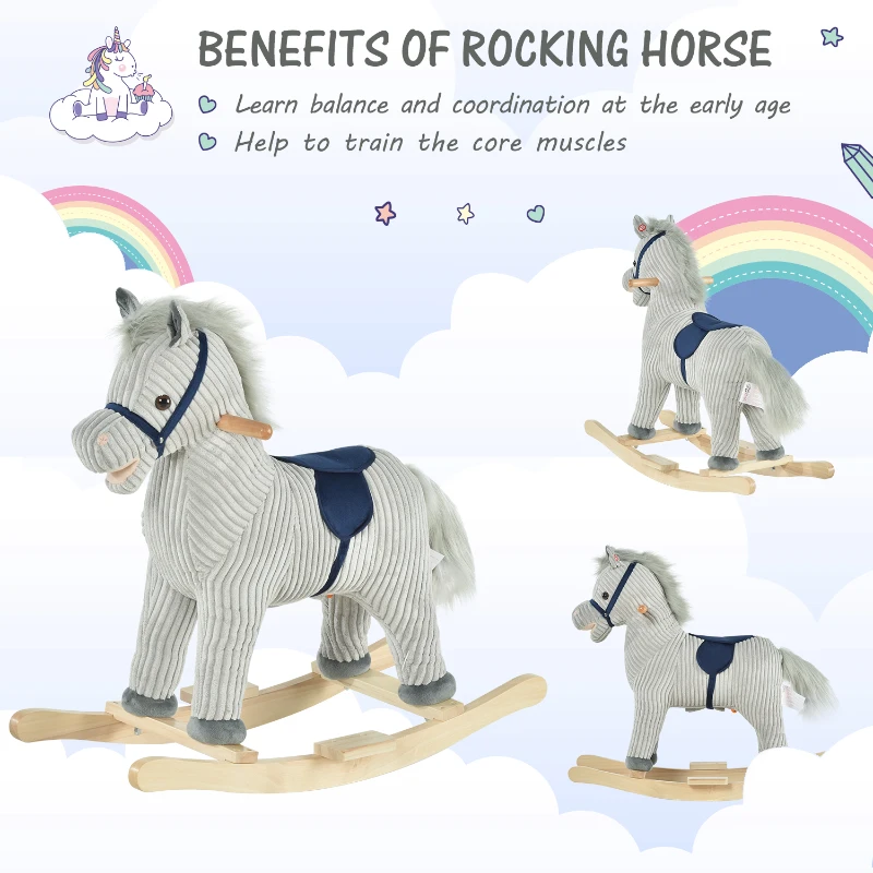Qaba Kids Rocking Horse Plush Ride on Horse Toddle Rocker for 36-72 Months